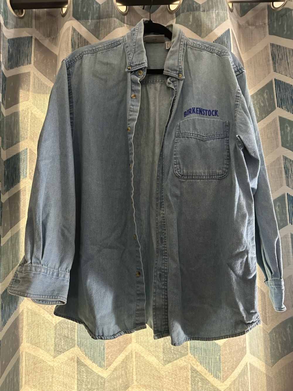 Vintage Light Wash Denim Shirt Jacket - embroidered Birkenstock